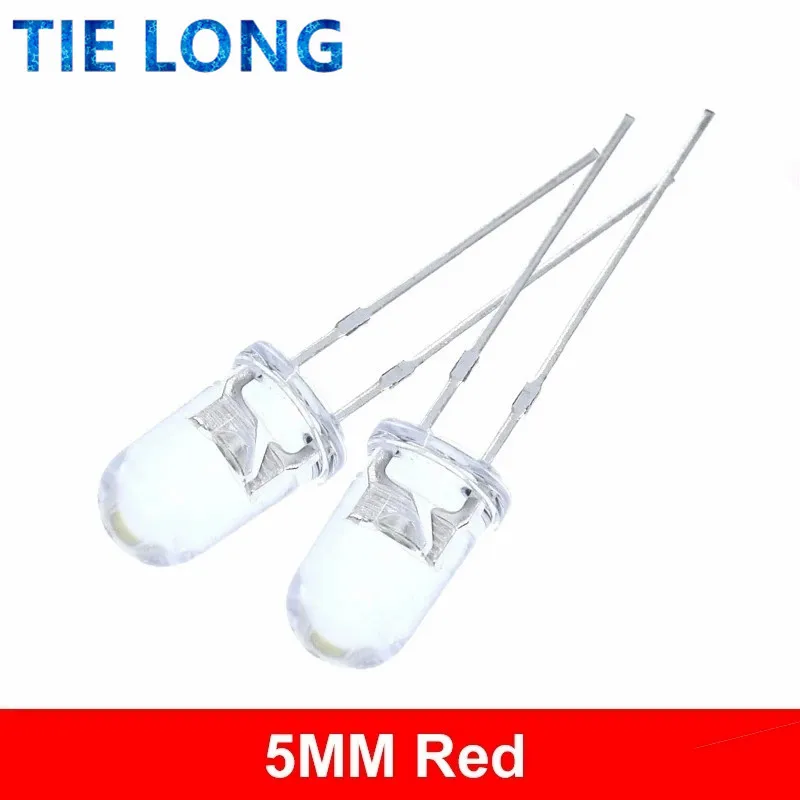 100 pz di Alta qualità Trasparente Rotondo 5mm Super Bright Acqua Trasparente Verde Rosso Bianco Giallo Blu Lampadine LED Diodo Emettitore