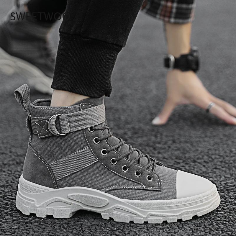 Sepatu Bot Pria Tahan Lama Bersirkulasi Kanvas Bot untuk Pria Nyaman Antiselip Modis Sepatu Bot Motor Pria Kasual Musim Gugur Sepatu Pria