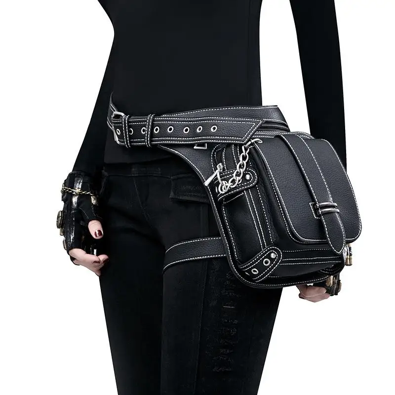 Riñonera Retro Steampunk para hombre, bandolera de hombro individual para exteriores, bolso de cintura con remaches sexis para teléfono móvil para mujer, paquetes de bolsos para pierna
