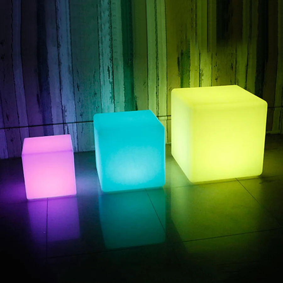 Rgb recarregável cubo assento led night light lâmpadas ao ar livre mobiliário iluminado cubo cadeira barra ktv discoteca mesas de plástico luz