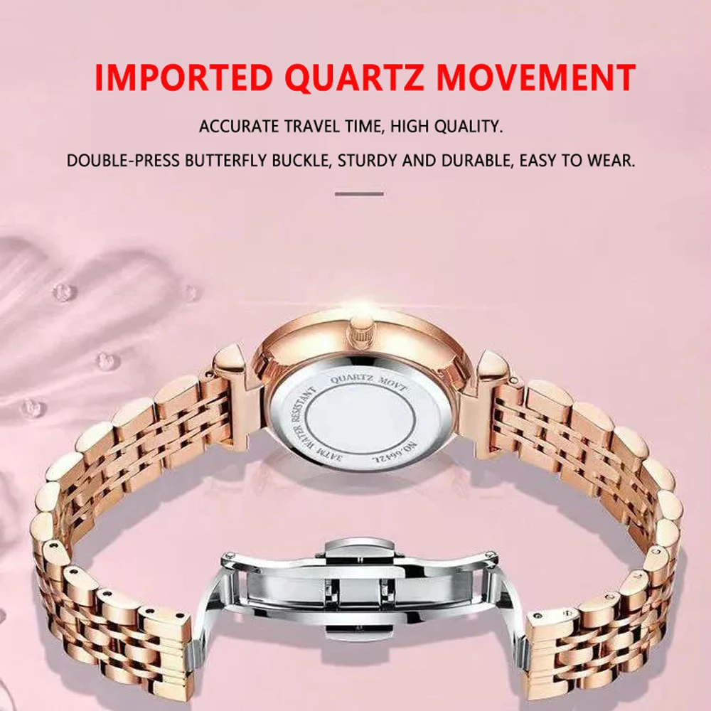 Reloj POEDAGAR para mujer, nueva moda, reloj de pulsera de acero inoxidable de lujo, pulsera Simple de oro rosa, relojes luminosos impermeables para mujer