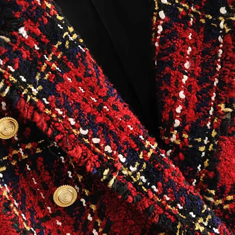 Tweed Nữ Kẻ Sọc Đỏ Áo Cộc Tay Mùa Đông 2021 Thời Trang Nữ Vintage Áo Khoác Nữ Miếng Dán Cường Lực Áo Áo Khoác Bé Gái Sang Trọng Bộ Trang Phục Quần Áo