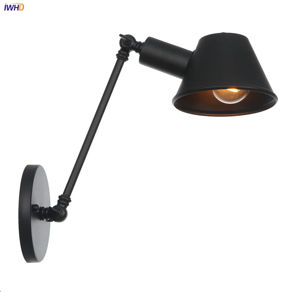 Iwhd Hitam Satu Ayunan Lengan Lampu Dinding Kamar Tidur Tangga Di Samping Loft Industrial Vintage Lampu Dinding Sconce Edison Gaya Pencahayaan LED