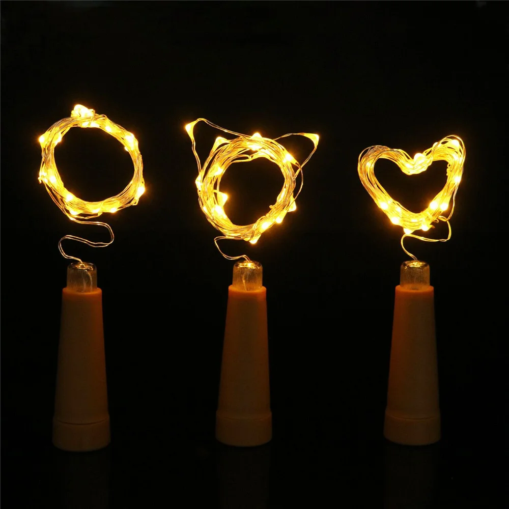 10 unids/lote botella de vino luz LED corcho cadena luces con pilas alambre plateado luces de hadas para fiesta Navidad decoración de mesa de boda