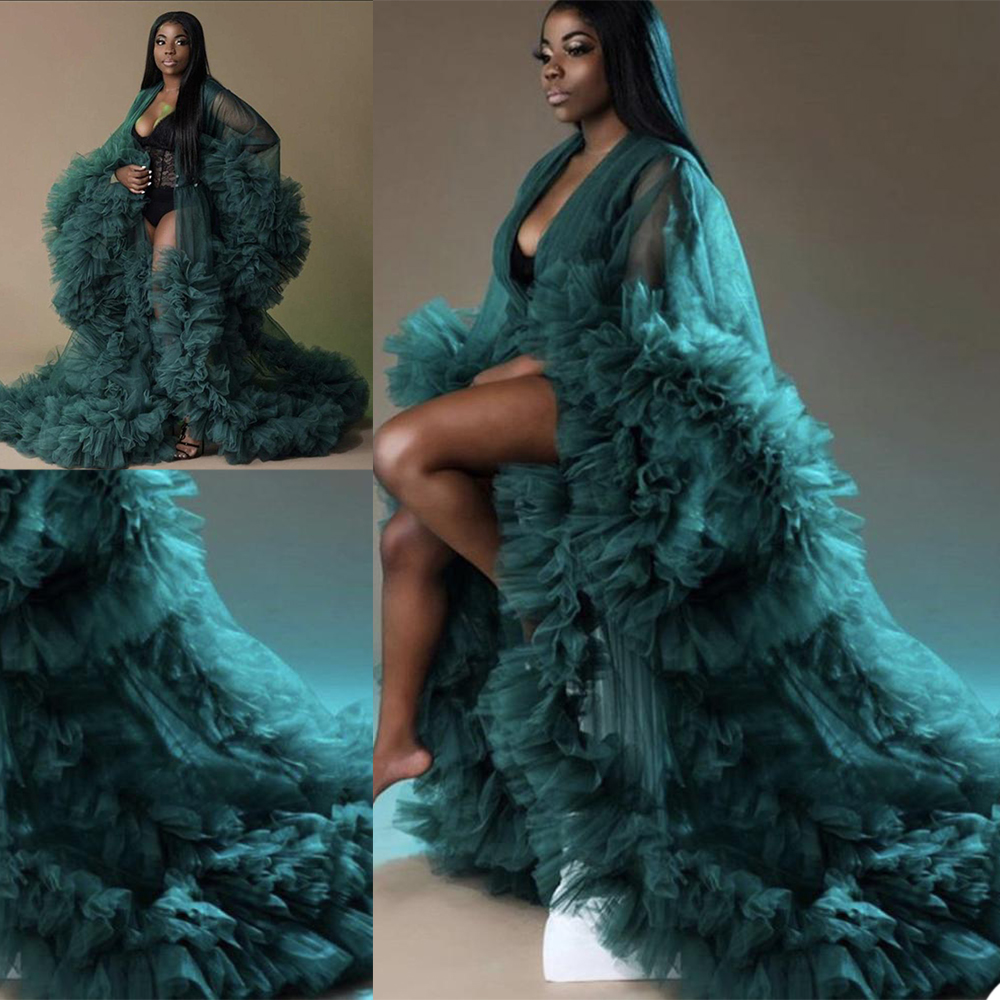 Hunter Green Schwangere Foto Bademantel Pyjama Robe Sexy Tüll Schwangere Kleider Angepasst Sexy Bademantel Mesh Prom Brautjungfer Schal