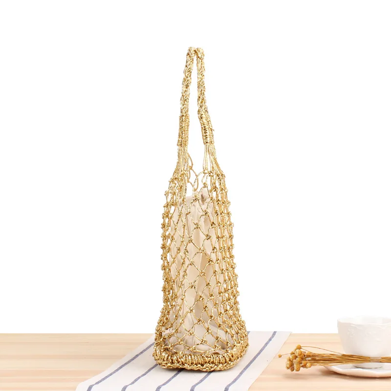 28X35CM Ins Mới Nguyên Chất Màu Vàng Và Bạc Ren Tay Túi Đeo Chéo Xu Hướng Nữ Phong Cách Tự Nhiên Túi Xách ống Hút Túi Túi Xách Đi Biển A7158