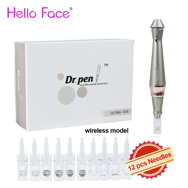 Оригинальная беспроводная золотая ручка Derma Dr. pen Ultima E30 с 12 байонетными иглами, инструмент с микроиглами, 5 уровней регулировки