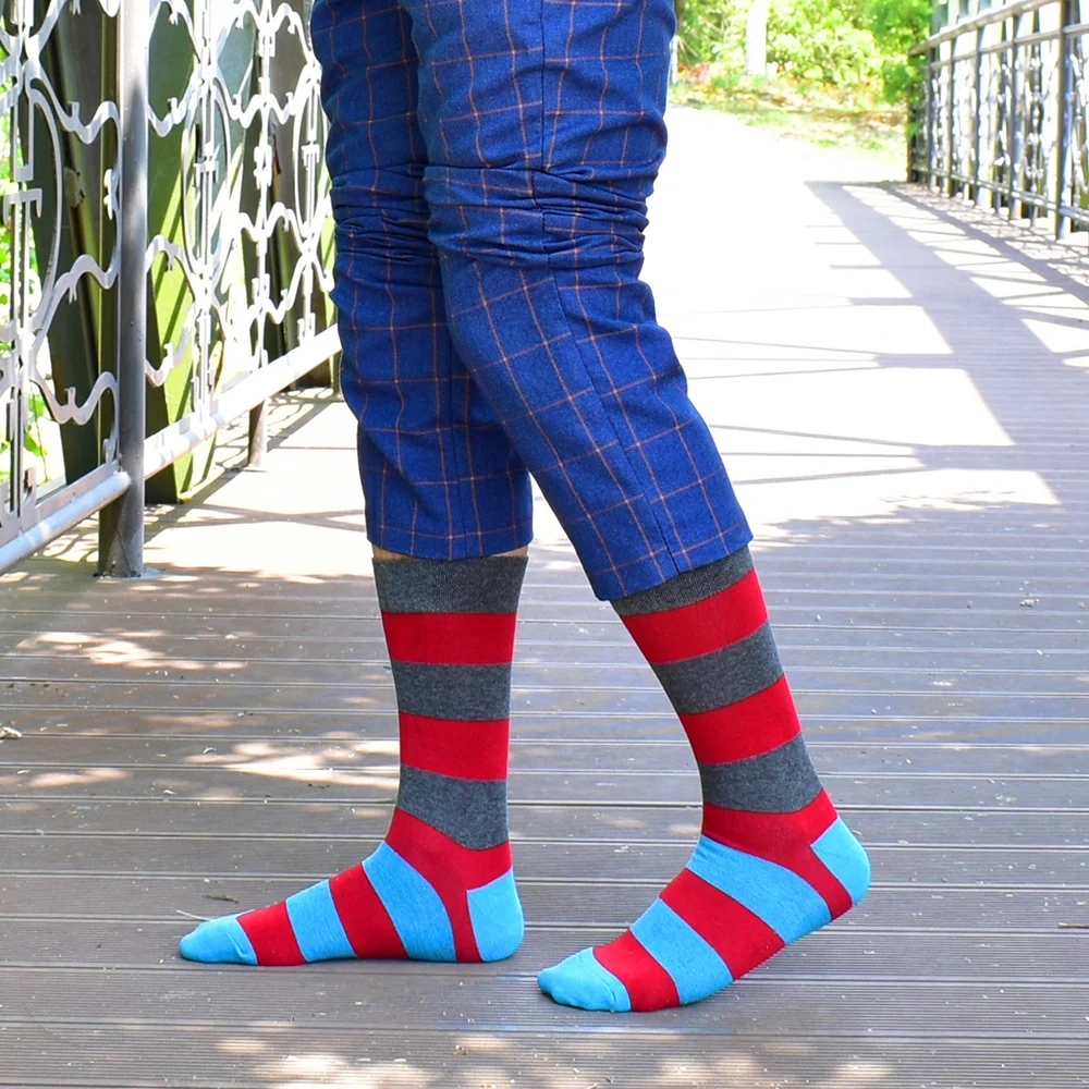 Calcetines para hombre, nuevos calcetines a rayas clásicos de marca de alta calidad, algodón peinado, colorido, feliz, moda informal, calcetines harajuku para hombres