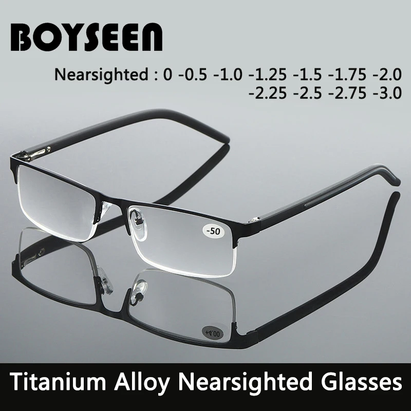 Gafas para miopía de aleación de titanio BOYSEEN, lentes no esféricas recubiertas de 12 capas menos, gafas para miopía de negocios-0,5-1,0-1,25