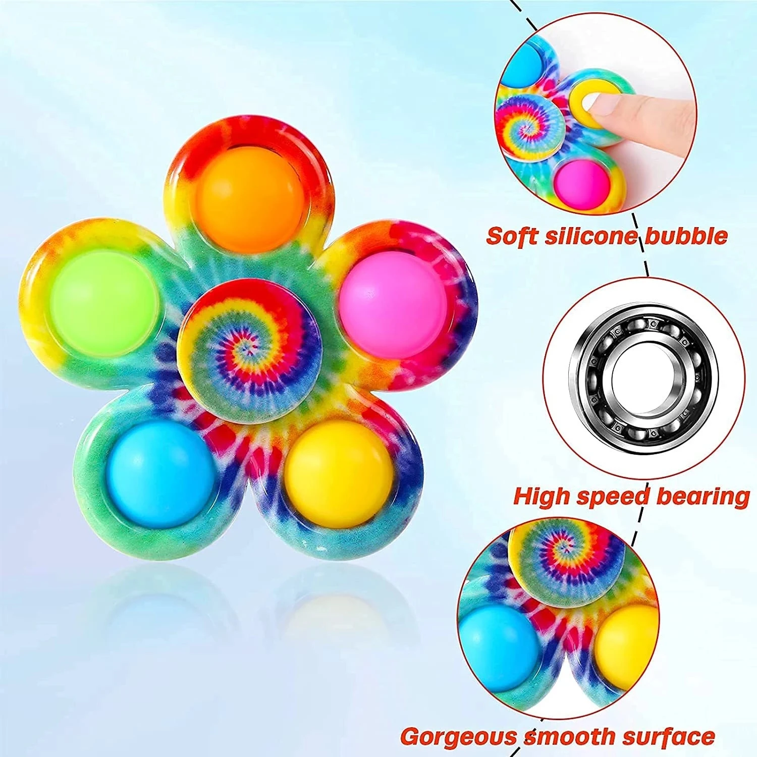 ตลก Tie Dye ง่าย Fidget Spinner Finger Push Bubble Hand Spinner สําหรับ ADHD ความวิตกกังวลความเครียดบรรเทา Sensory Party Favor สําหรับเด็ก