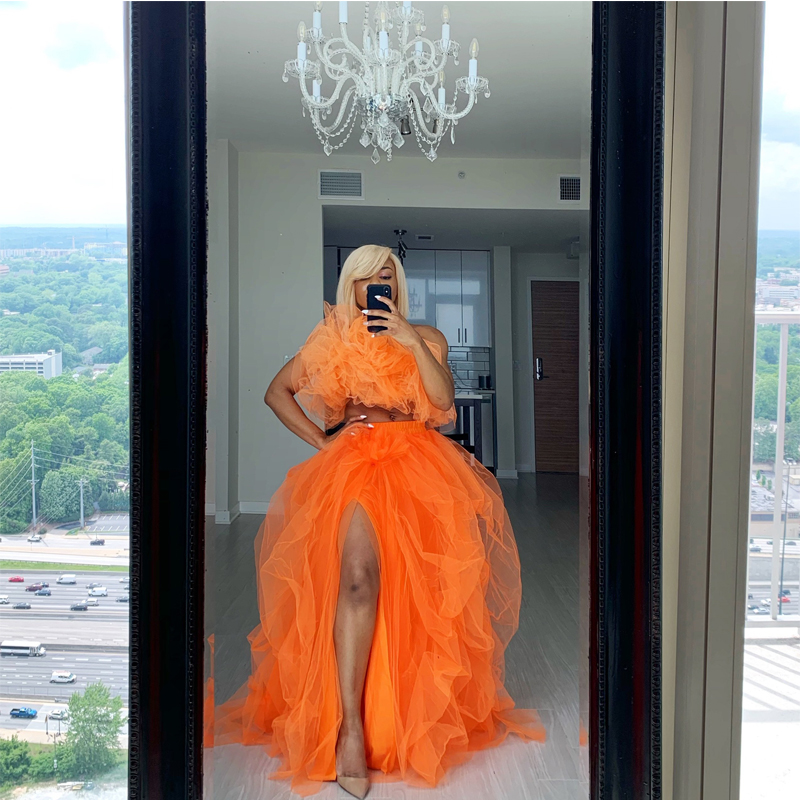 Vrouwen Tutu Lange Rok Voorkant Split Gelaagde Tule Maxi Gezwollen Rokken Vloerlengte Bruiloft Avondje Uit Party Club Kleding