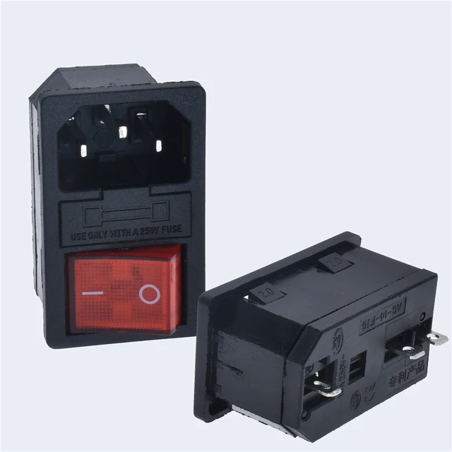 Nuevo interruptor basculante de luz roja Integral 10A250VAC, basculante de alimentación con fusible IEC 320 C14, enchufe de entrada, conector de 3 pines con orificios de fijación