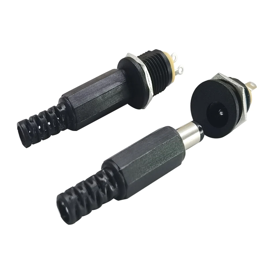 10 Uds (5 pares) DC12V 5,5x2,1mm enchufes macho de plástico DC022 toma de corriente CC conector hembra tuerca de tornillo conector de montaje en Panel