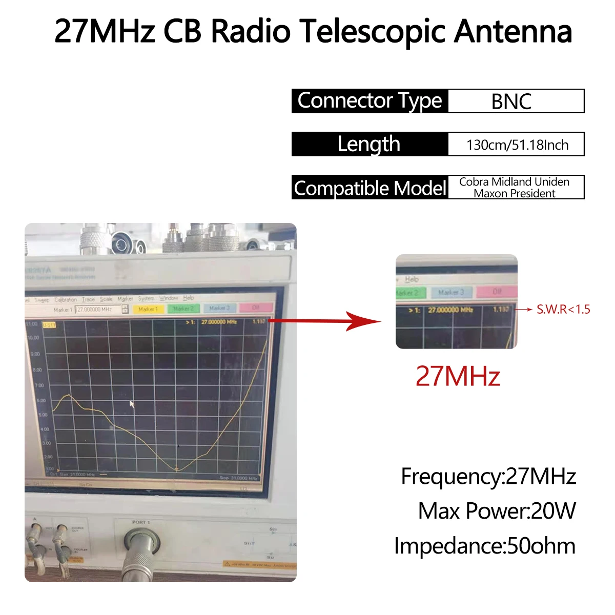 Antena de rádio cb 27mhz bnc para baofeng quansheng UV-K5 (8) radio anytone midland uniden cobra antena portátil walkie talkie