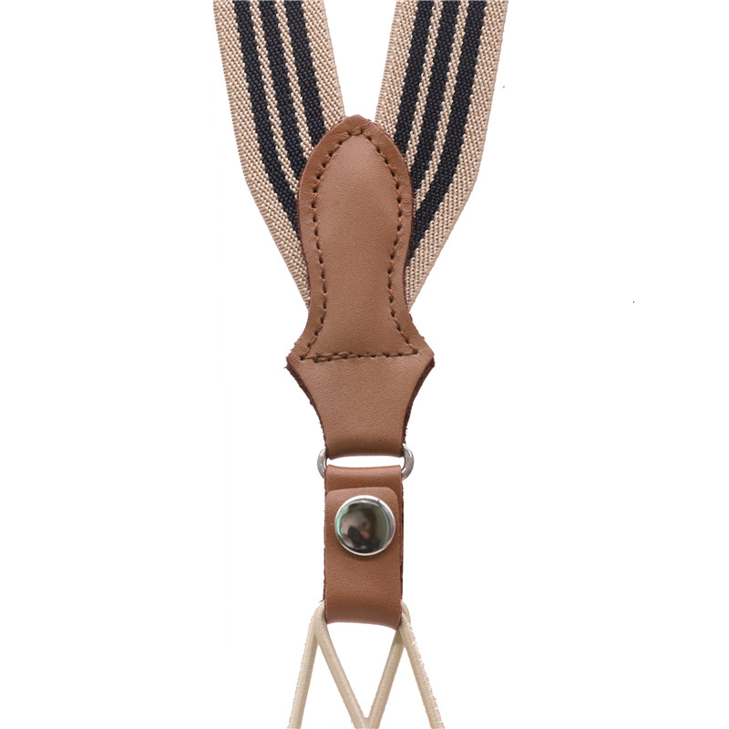 Tirantes de cuero de vaca de primera capa para adulto, correa elástica ajustable con 6 botones y agujeros, Unisex