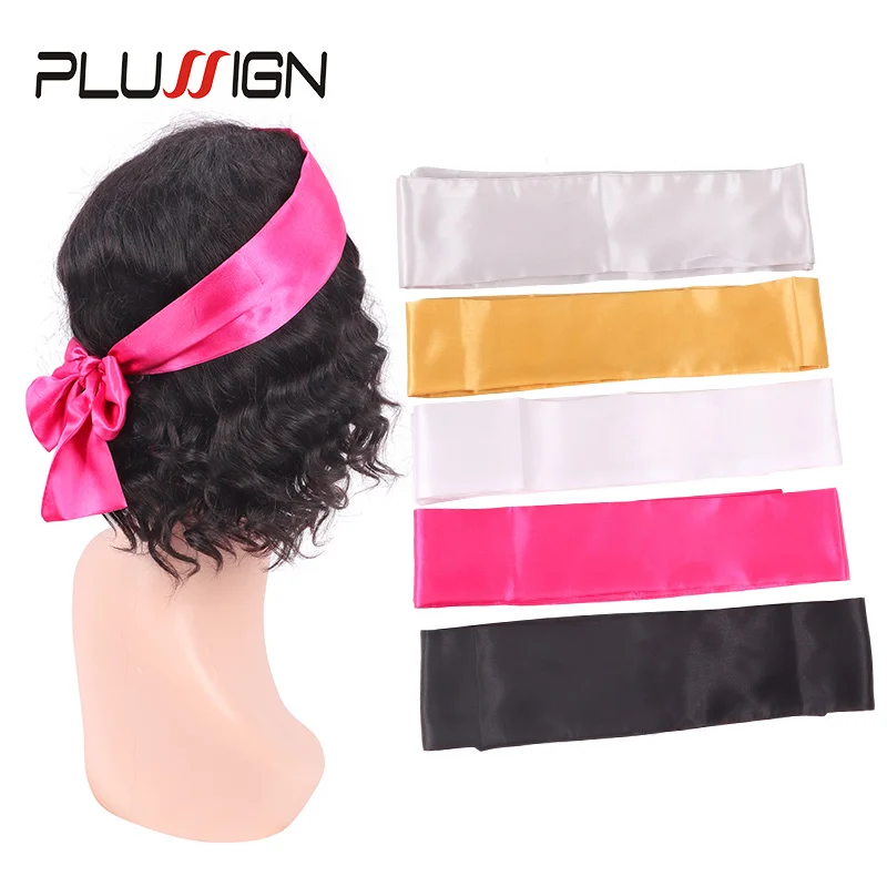Plussign-envoltura de pelo con bordes de satén para pelucas frontales, banda de cabello suave, agarre de Peluca de seda, diadema de satén blanco dorado y negro