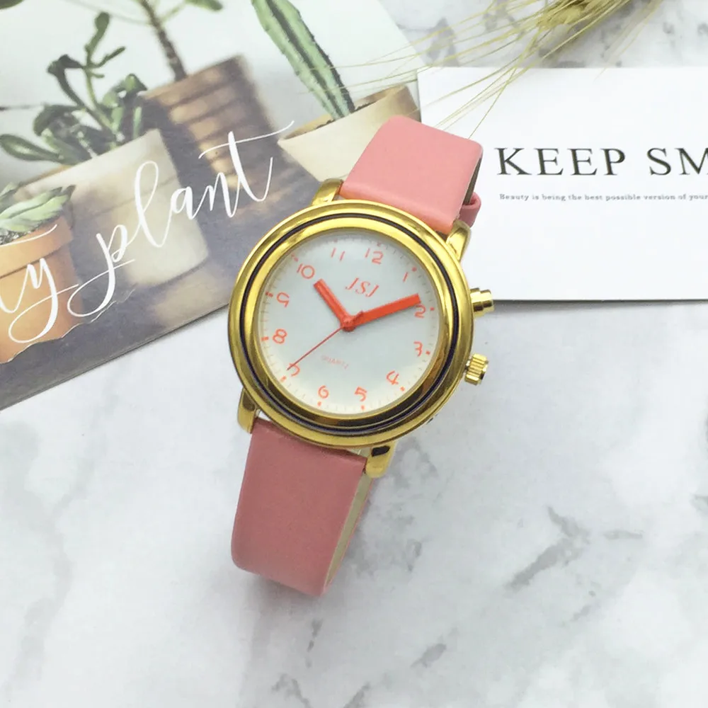 Reloj que habla en inglés con función de alarma para mujer, fecha y hora que habla, esfera blanca, correa de cuero