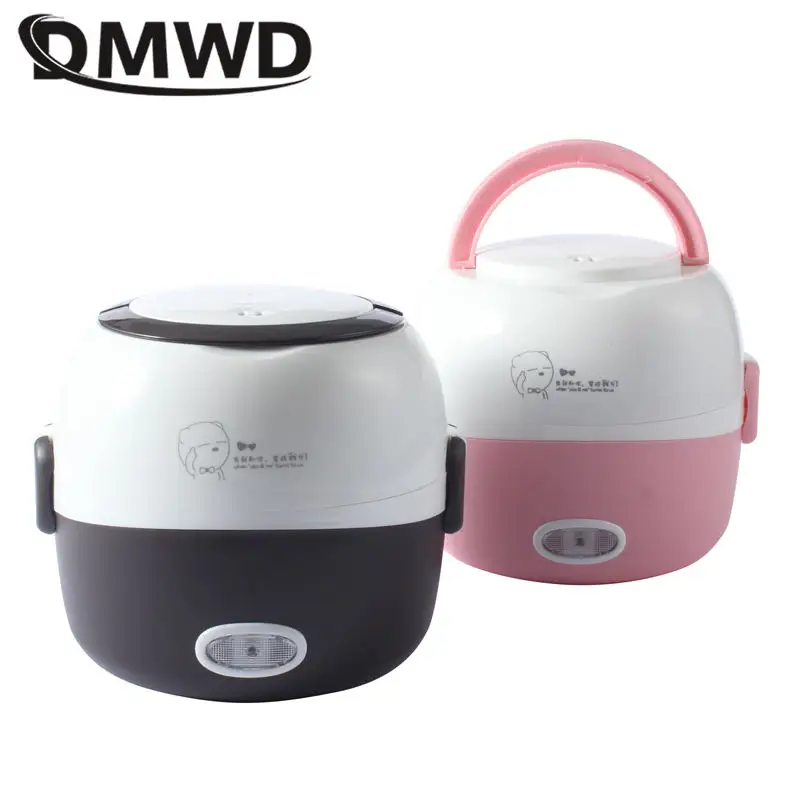 DMWD Nồi Cơm Điện MINI Nhiệt Làm Nóng Hộp Cơm 1/2 Lớp Di Động Hấp Thực Phẩm Nấu Bình Chứa Bữa Ăn Thực Phẩm Lunchbox Ấm