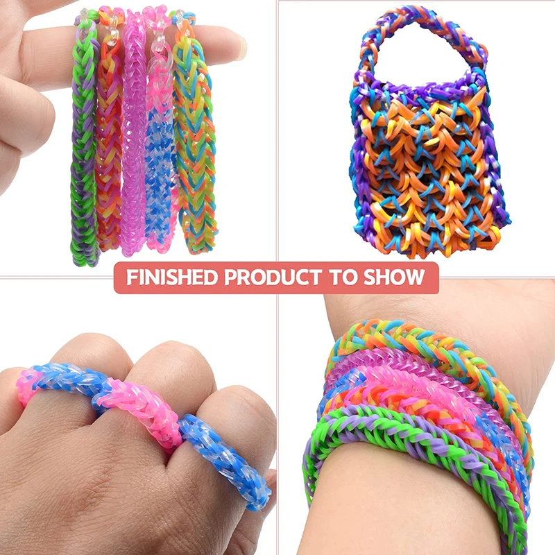 600–1500 Stück + bunte Webstuhlbänder-Set, Bonbonfarben-Armbandherstellungsset, DIY-Gummiband, gewebtes Armband-Set, Mädchen-Bastelspielzeug, Geschenke