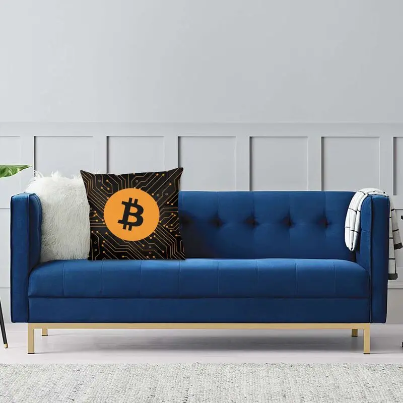 Crypto Bitcoin Blockchain Sarung Bantal Persegi Dekorasi Sarung Bantal Kutipan Mata Uang Kripto Bantal PENUTUP UNTUK Sofa Ruang Tamu