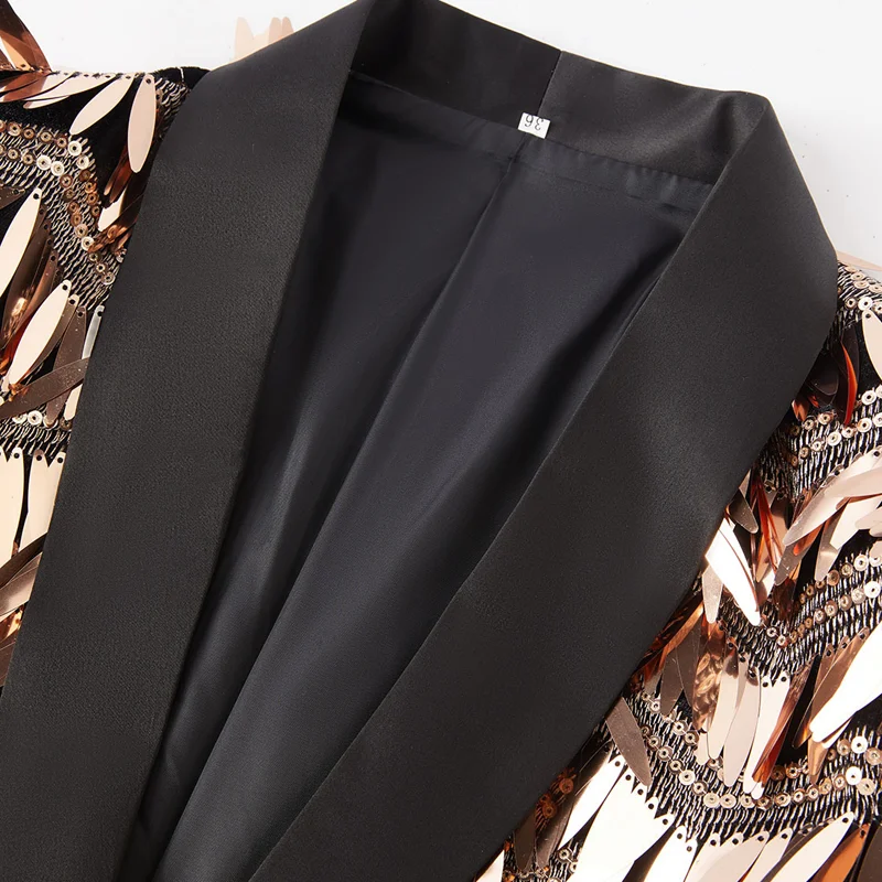 Nhà Cao Cấp Sóng Sọc Vàng Đầm Áo Khoác Blazer Khăn Choàng Ve Áo 1 Nút Bấm Sáng Bóng Tiệc Cưới Vest Ăn Tối Tuxedo Áo