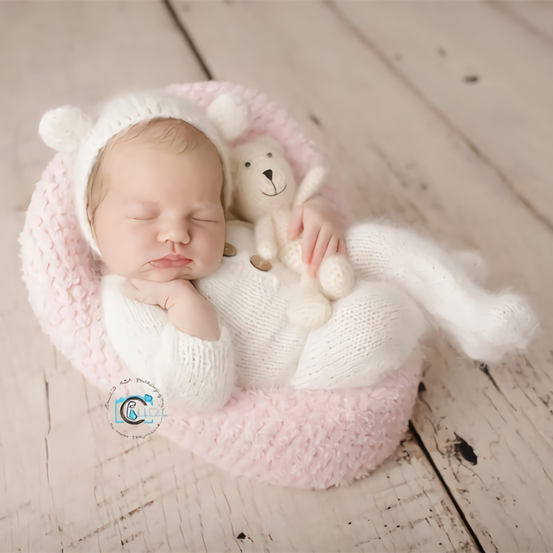 Sơ Sinh Áo Liền Quần Đạo Cụ Chụp Ảnh, Thủ Công Chồn Sợi Trang Phục Bodysuit Với Bonnet