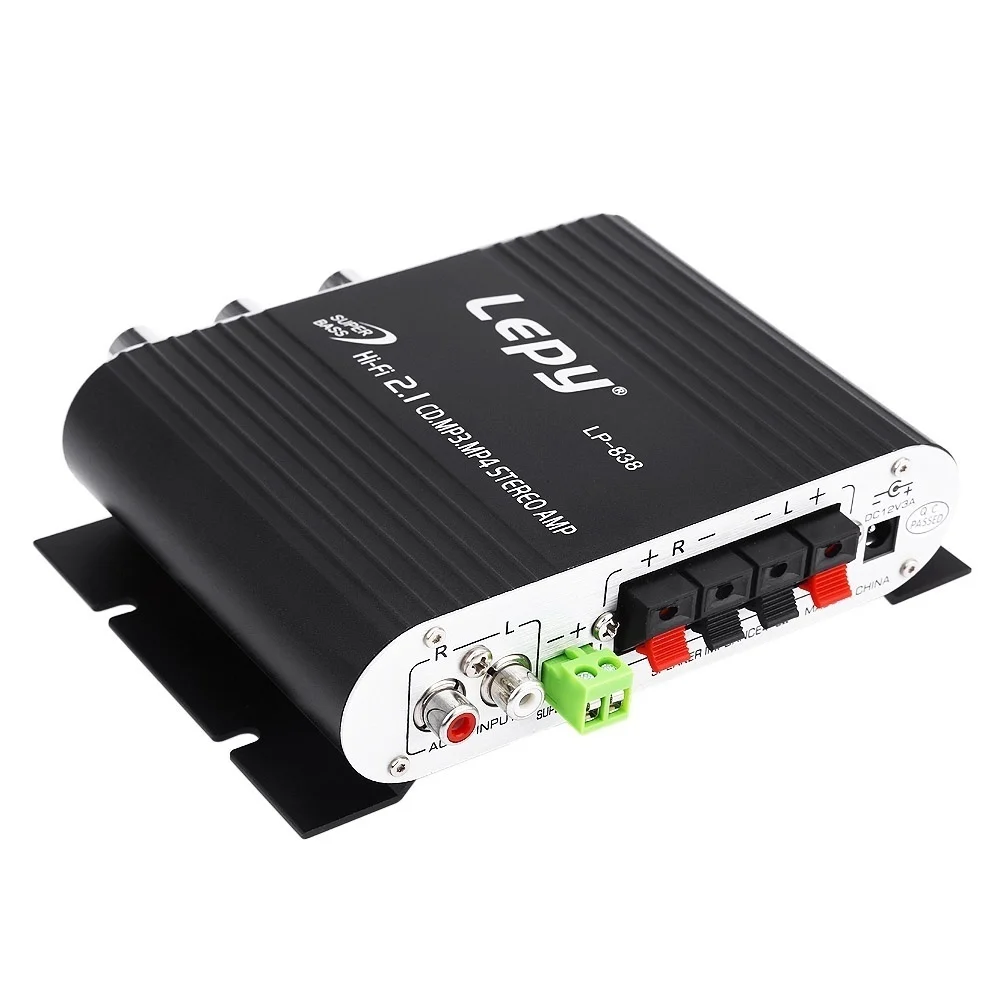 Mit 12V3A Strom + Audiokabel Lepy LP-838 MINI Digital Hi-Fi Auto-Leistungsverstärker 2.1CH Digital Subwoofer Stereo BASS Audio Player