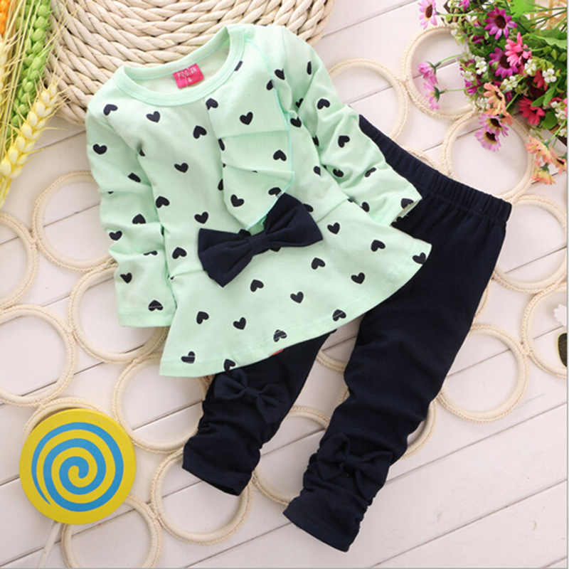 Winter Nieuwe Mode Meisjes Kleding Boog Jurk Tops Leggings Kinderen Ronde Hals Polka Dot Sport Past Baby Casual Outfit