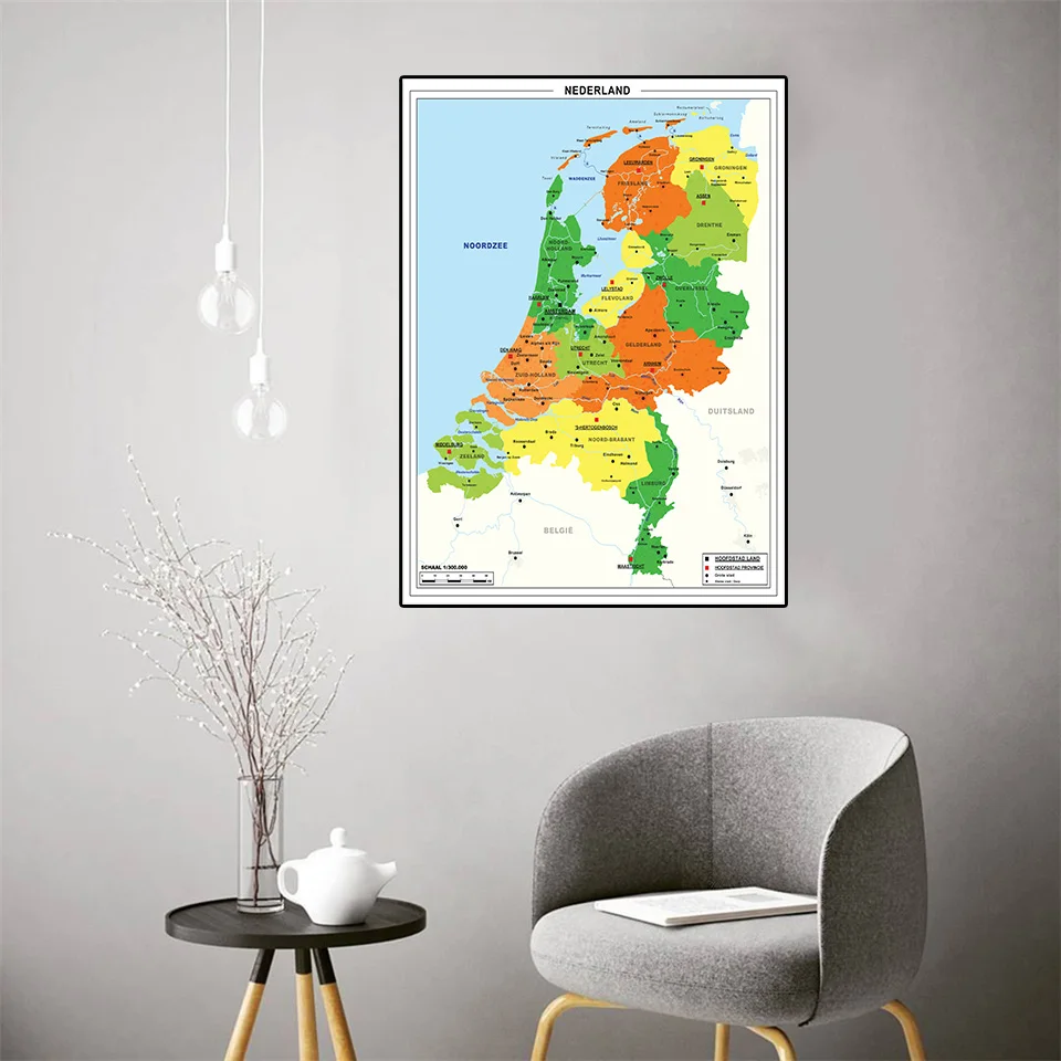 42*59Cm Bản Đồ Chính Trị Của Netherland Trong Tiếng Hà Lan Canvas Tranh Treo Tường Poster Du Lịch Đồ Dùng Học Tập Phòng Khách trang Trí Nhà Cửa