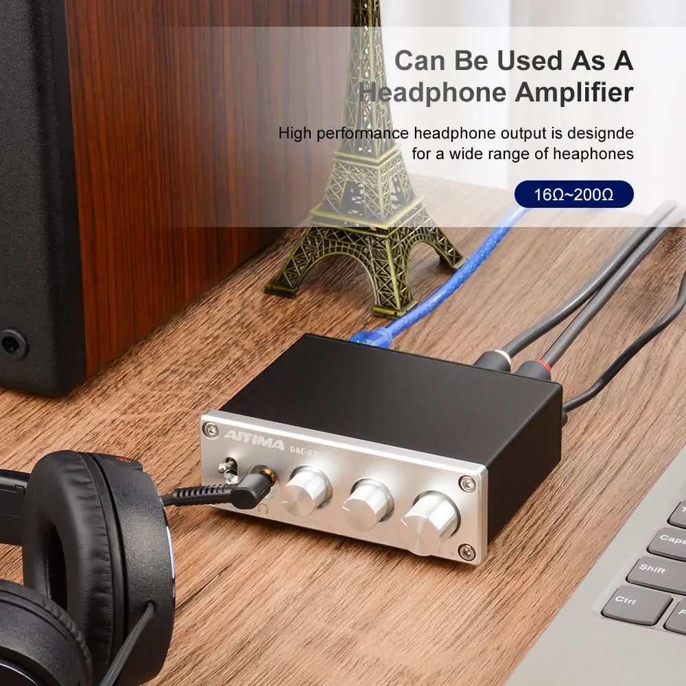 AIYIMA DAC-A2 Amplificador 2.0 Hifi Digital Decoder USB DAC Audio Headphone Amplifier 24Bit 96KHz Coaxial Optical Output RCA