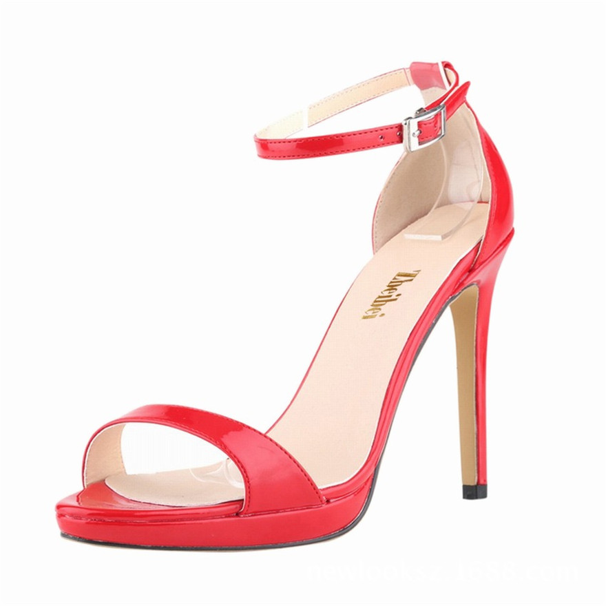 Sandal Gladiator Wanita Platform Modis Gesper Tipis Sepatu Hak Tinggi Kulit Paten Musim Panas Baru Sepatu Ujung Terbuka Gaun Pesta Sepatu Pump Wanita