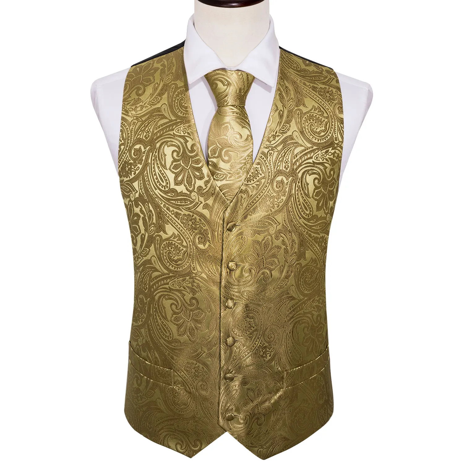 4pc Herren extra Seide Weste Party Hochzeit Gold Paisley schwarz grün blau rot feste Weste Weste Krawatte Anzug Set männliche Weste Barry. wang