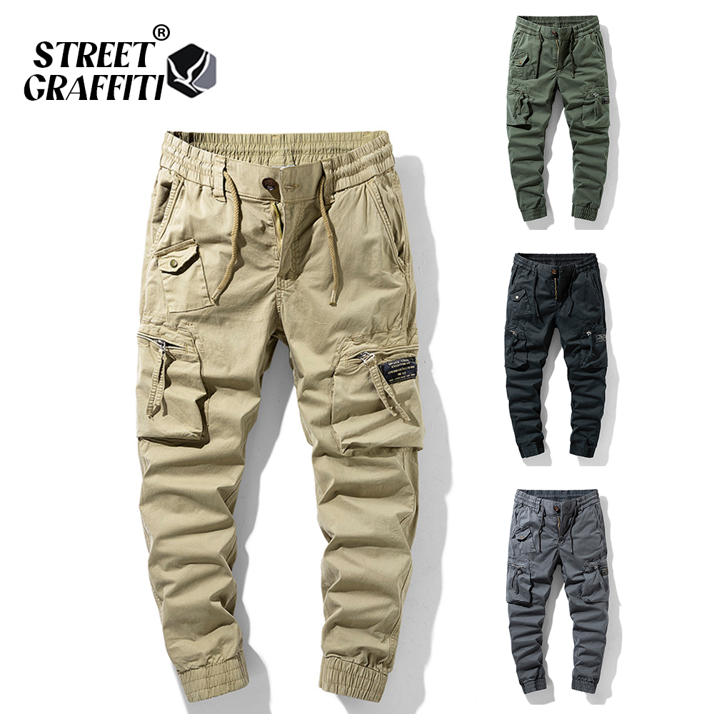 2024 nova primavera calças de carga de algodão masculino roupas outono casual moda cintura elástica qualidade pantalones tipo calças de carga