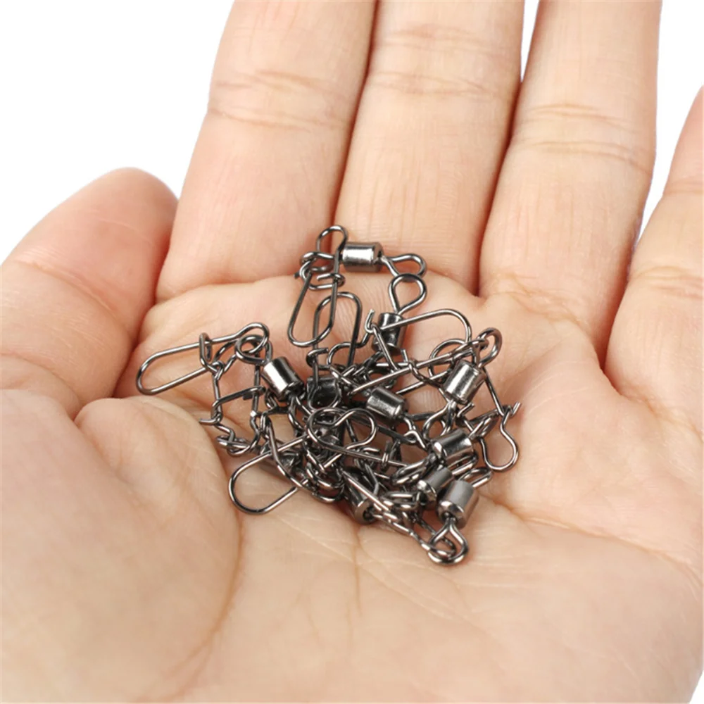 30 unids/lote conector de pesca giratorios Pin de enclavamiento Snap giratorio de acero inoxidable señuelo para anzuelo accesorios de pesca