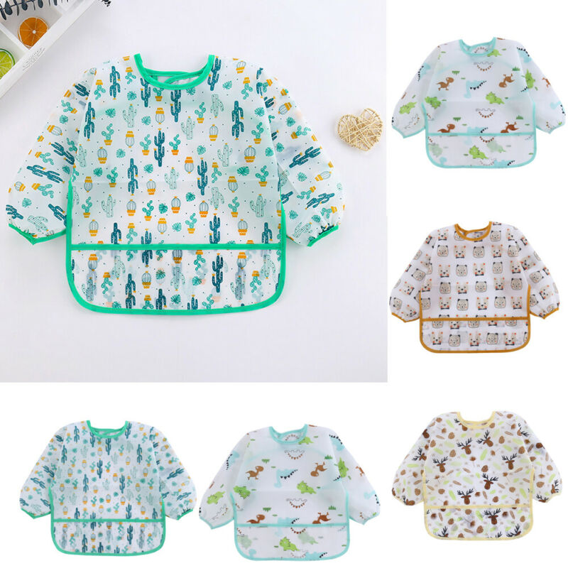 ผ้ากันเปื้อนเด็กใหม่น่ารักเด็กทารก Stuff เด็กวัยหัดเดินกันน้ําแขนยาว Art Smock Feeding Bib ผ้ากันเปื้อนสําหรับเด็ก 1-4 ปี