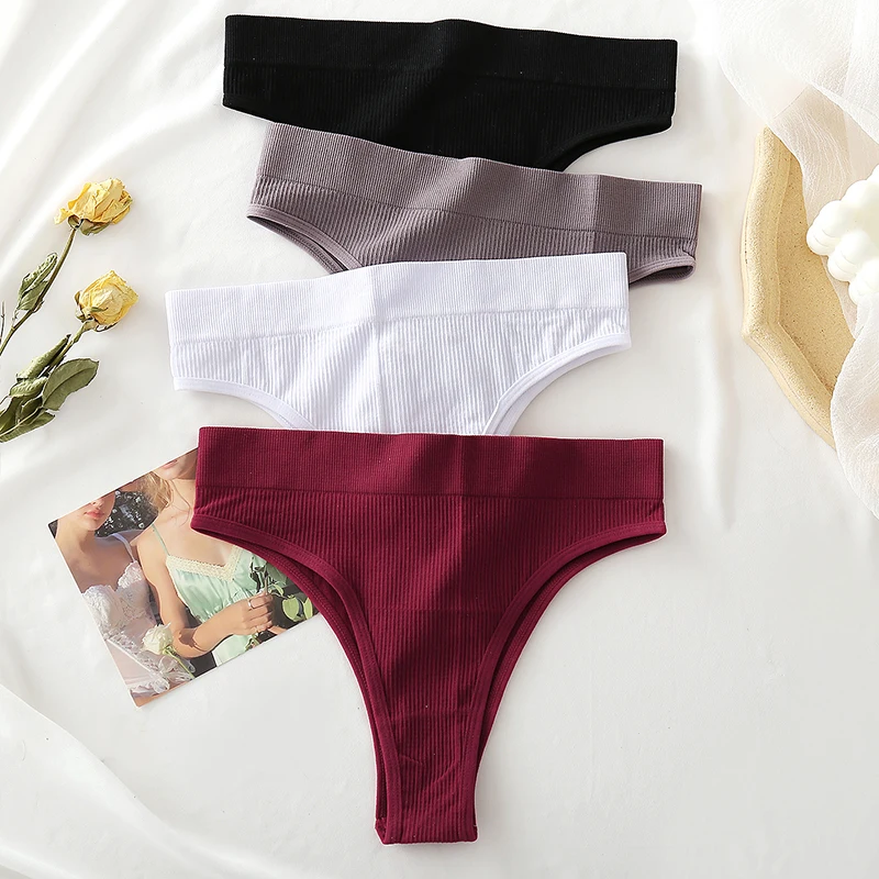 3 ชิ้น/เซ็ตกางเกงผ้าฝ้ายสตรีไม่มีรอยต่อเอวสูง Thongs สบายเซ็กซี่หญิงกางเกงกางเกง Intimates S-XL