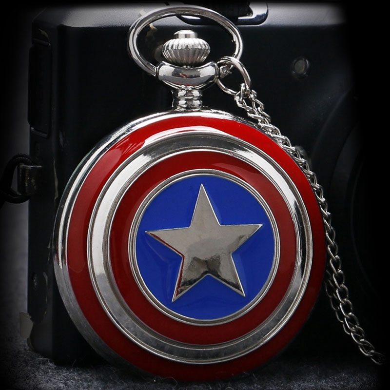 Кварцевые карманные часы Marvel Captain America Stars Shield с подвеской и цепочкой