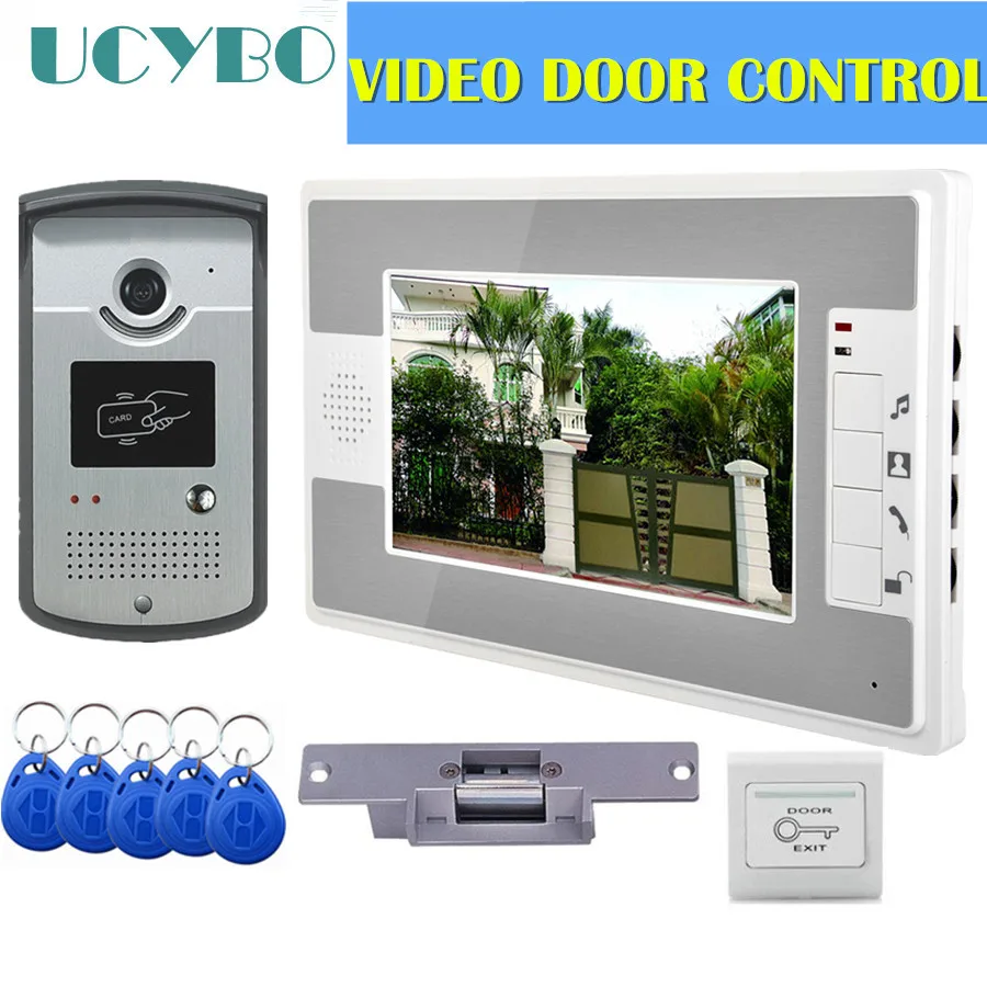 Sistema de control de Acceso de intercomunicador de video, cámara de puerta impermeable, cerradura de puerta eléctrica RFID, sistema de entrada de teléfono de puerta de video de 7 ", 1000TVL