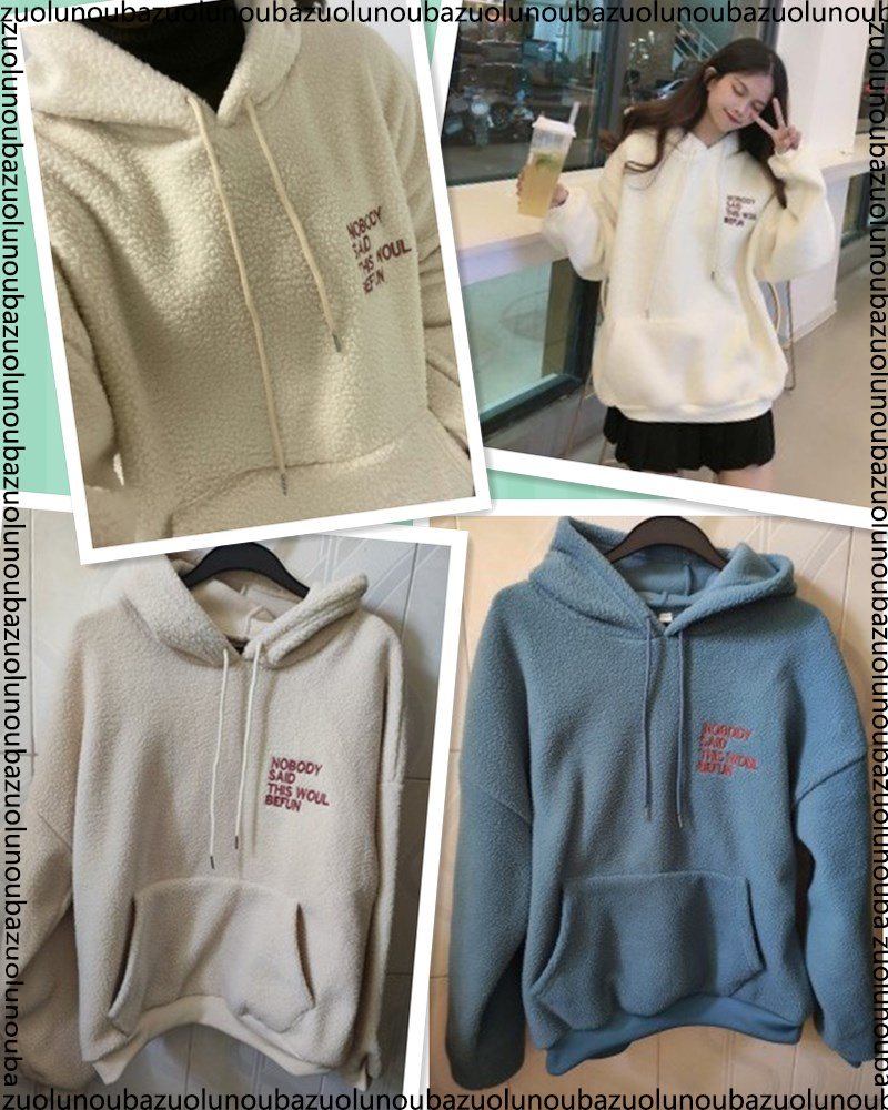 Nuevo Otoño Invierno abrigo grueso y cálido de Cachemira de terciopelo para mujer Sudadera con capucha jersey azul sólido Tops casuales señora suelta manga larga
