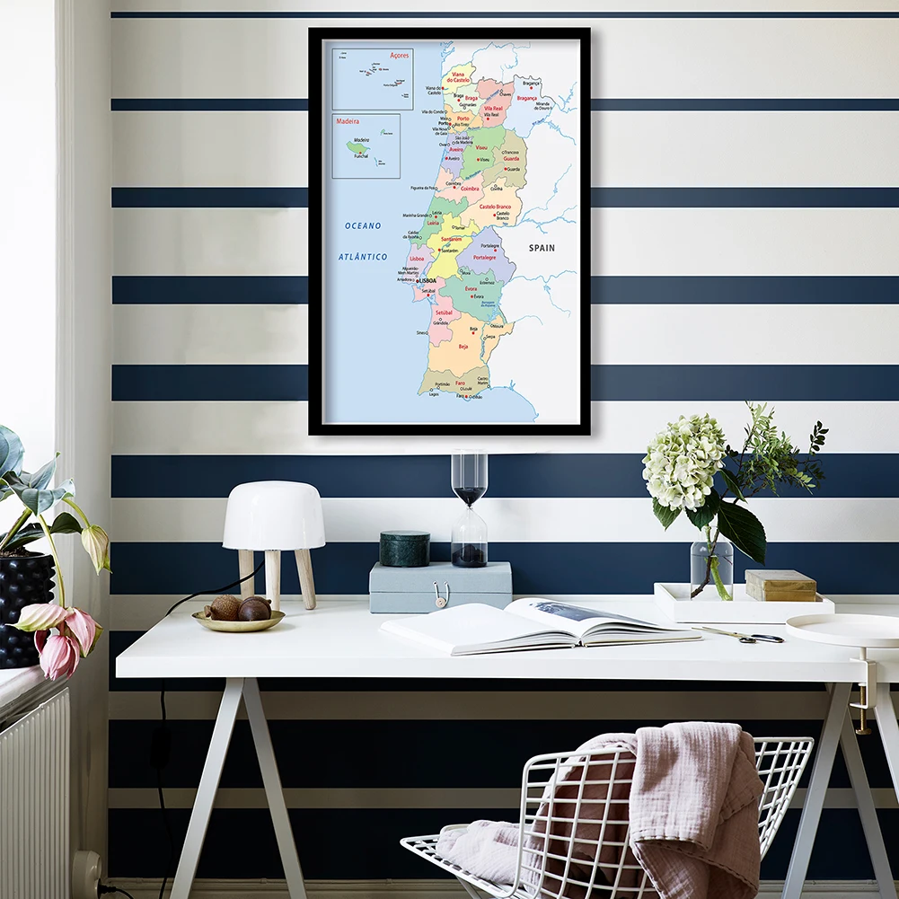 59*84Cm Của Bồ Đào Nha Bản Đồ Trong Tiếng Bồ Đào Nha Trang Treo Tường Tranh Vải Lớp Học Phòng Khách Trang Trí Nhà Trường nguồn Cung Cấp
