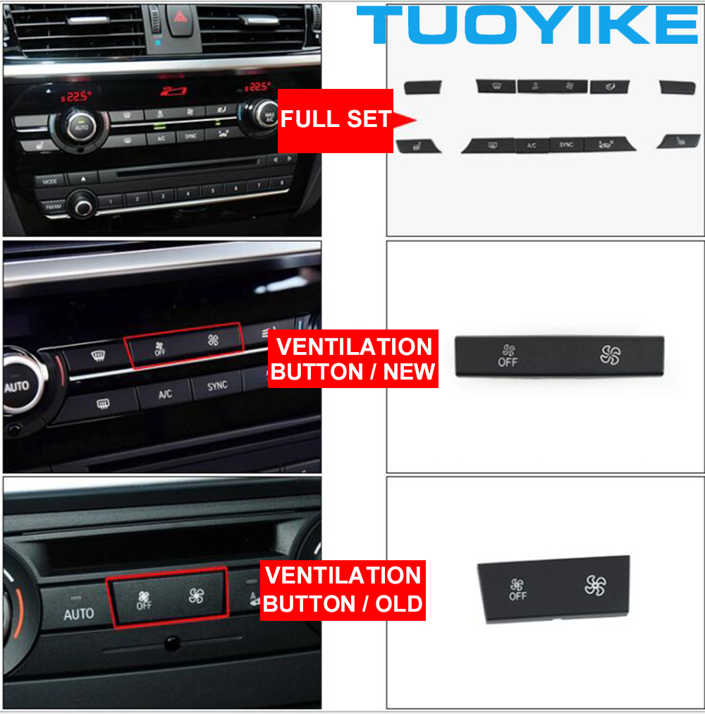 11 Kunci Matt Hitam Dasbor AC Ventilasi Iklim Tombol Sequin Replace Trim untuk BMW X3 X4 F25 F26 2013-2018