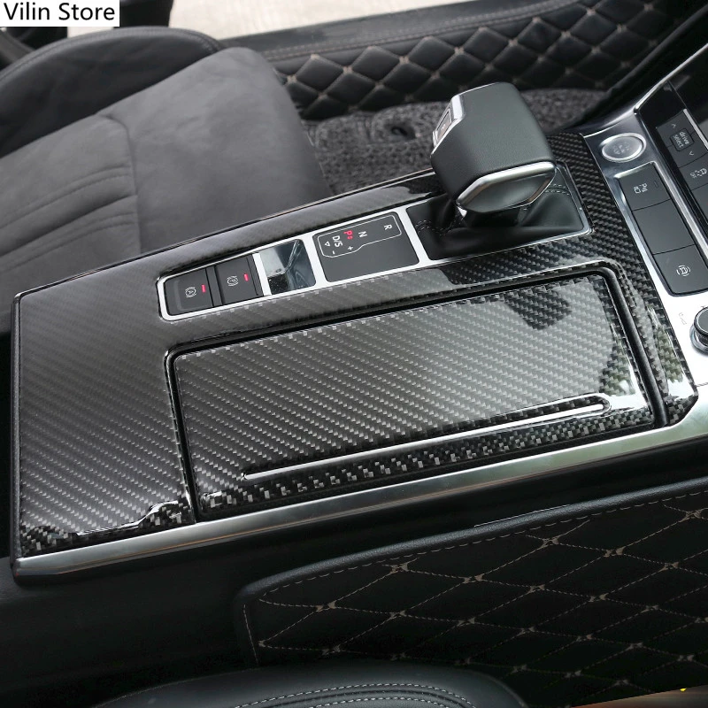 Dekorasi Panel Gigi Konsol Tengah Serat Karbon Mobil untuk Audi A6 C8 2019 Aksesori Interior Otomotif