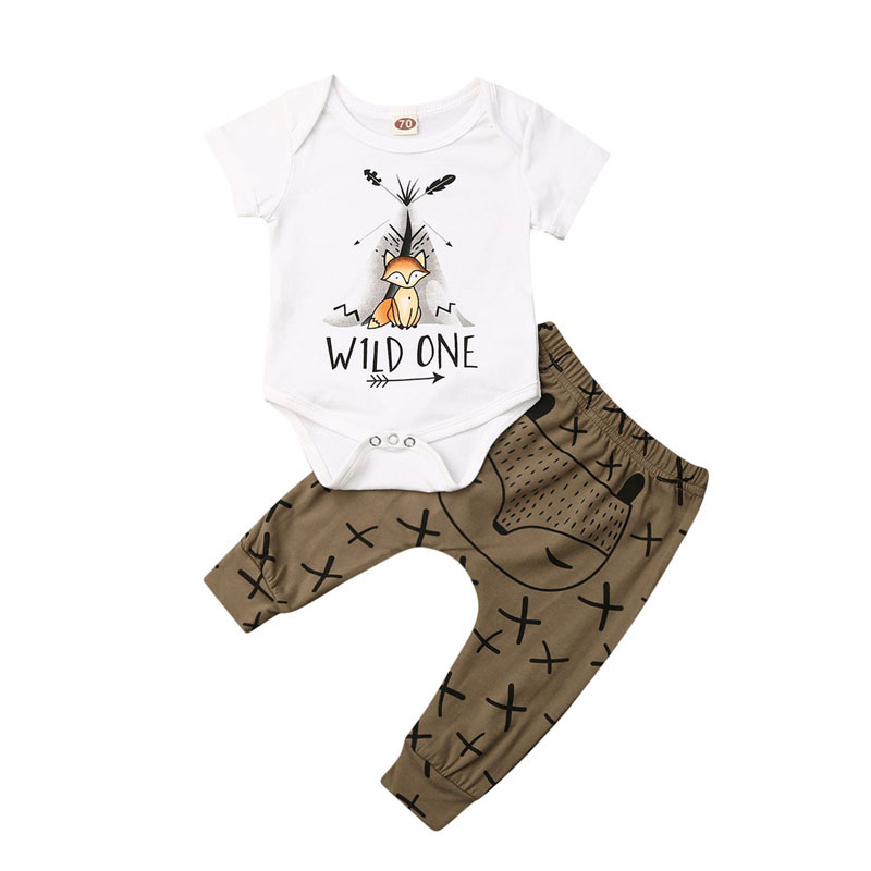 Pudcoco Amerikaanse Voorraad 0-18M Mode Baby Meisje Kleding Set Print Cartoon Gedrukt Korte Mouw T-shirt tops Romper + Broek 2 Stuks Outfits