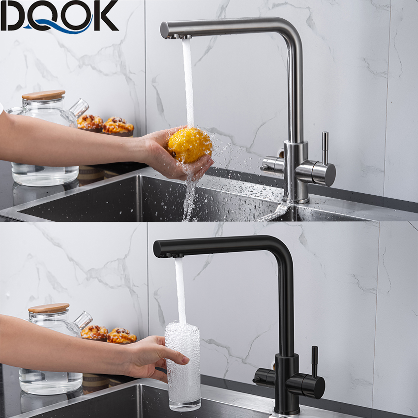DQOK Trinkwasser Gefiltert Wasser Küche Wasserhahn Reinigung Wasserhahn Dual Griff Wasserhahn Kitchen Sink Tap