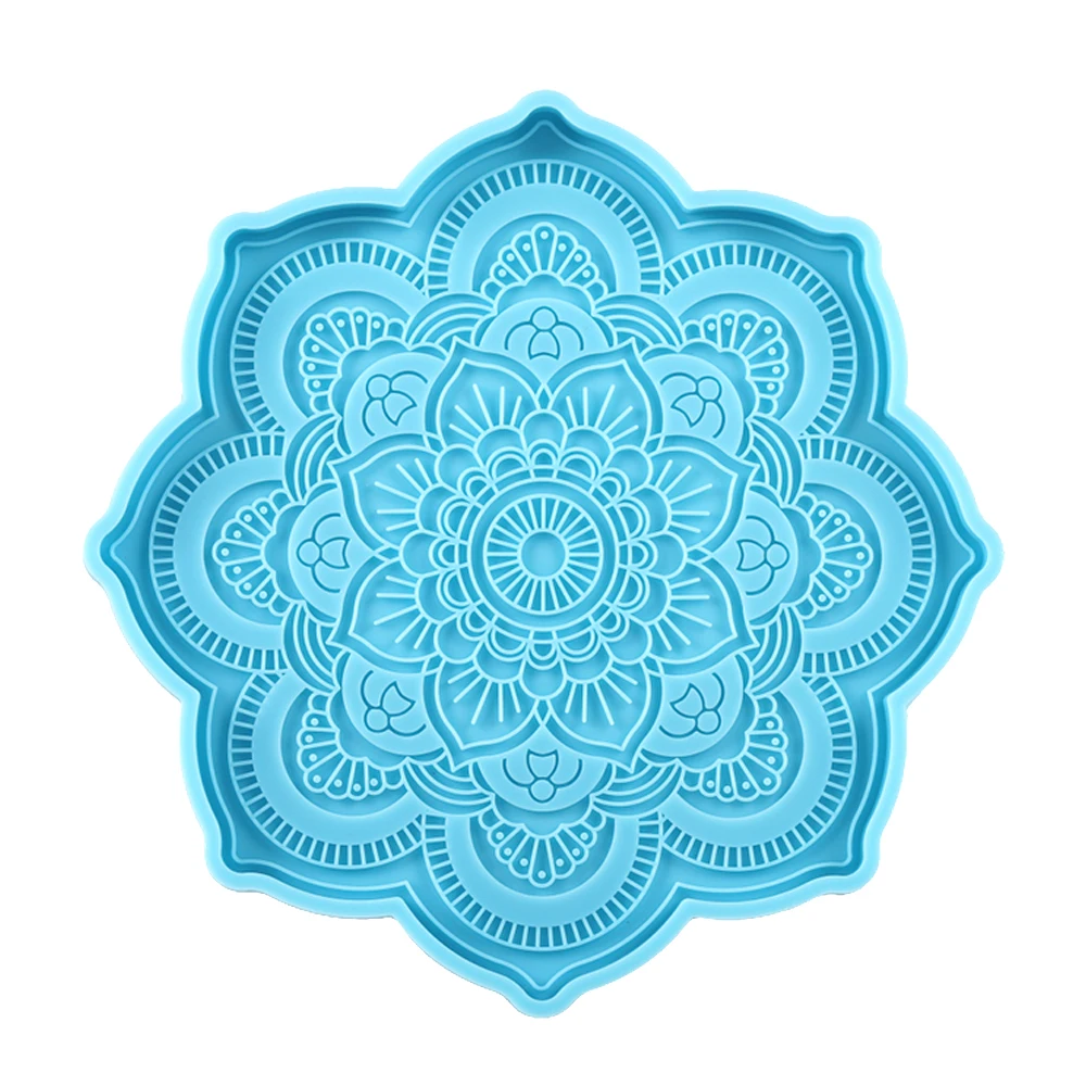Molde de silicona con posavasos de Mandala, bandeja redonda, tapete para tazas, molde de fundición de resina epoxi para manualidades de resina DIY, herramientas de fabricación de decoración del hogar