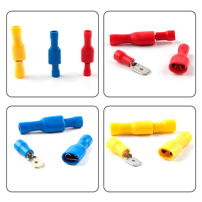 50 Uds FDD/MDD 6,3mm Terminal rojo azul amarillo hembra macho pala aislado conectores de terminales de engarzado eléctrico enchufe de Cable de cableado