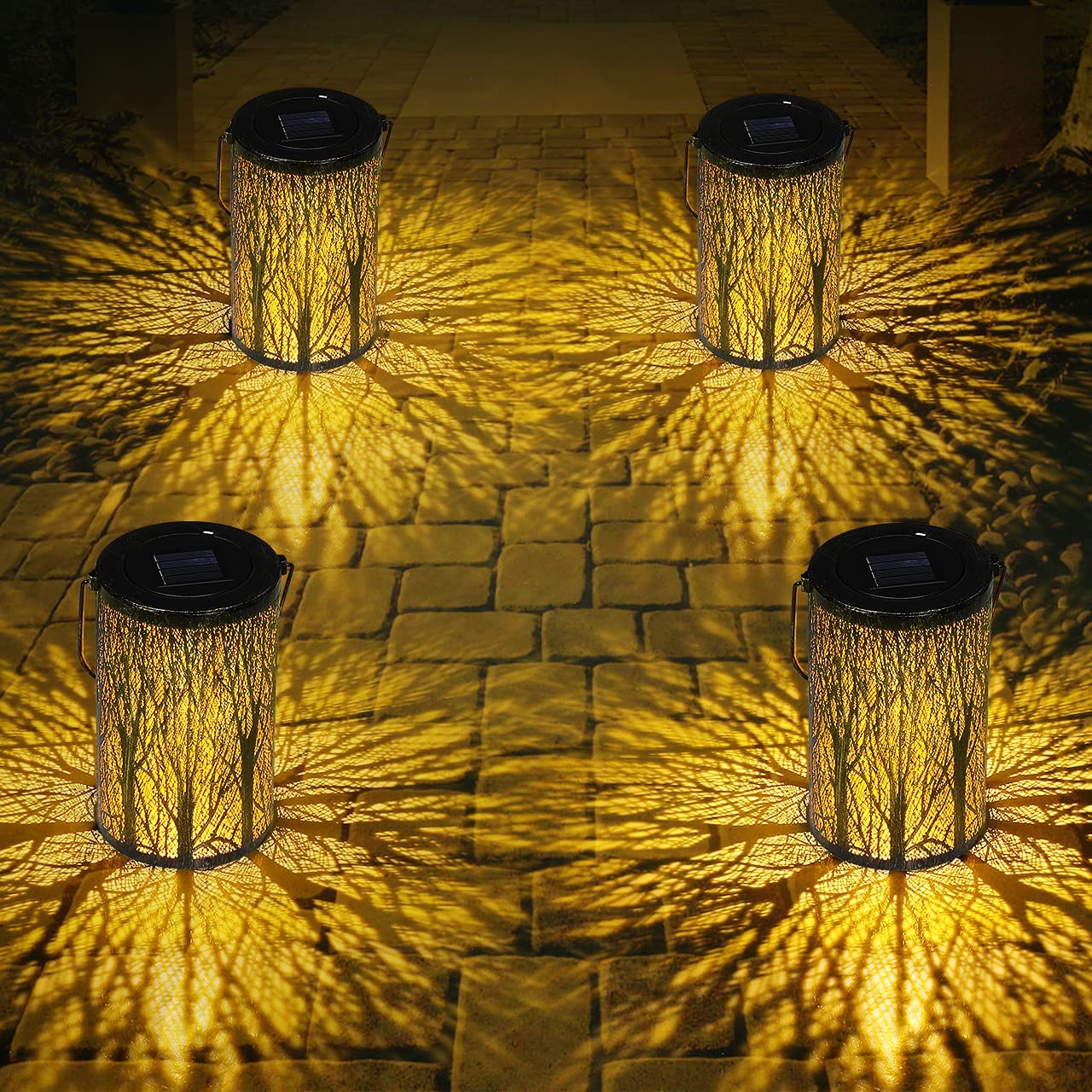 Lampu LED Tenaga Surya Taman Lentera Gantung Luar Ruangan dengan Pegangan Logam Retro Tahan Air Jalur Halaman Teras Dekoratif untuk Natal