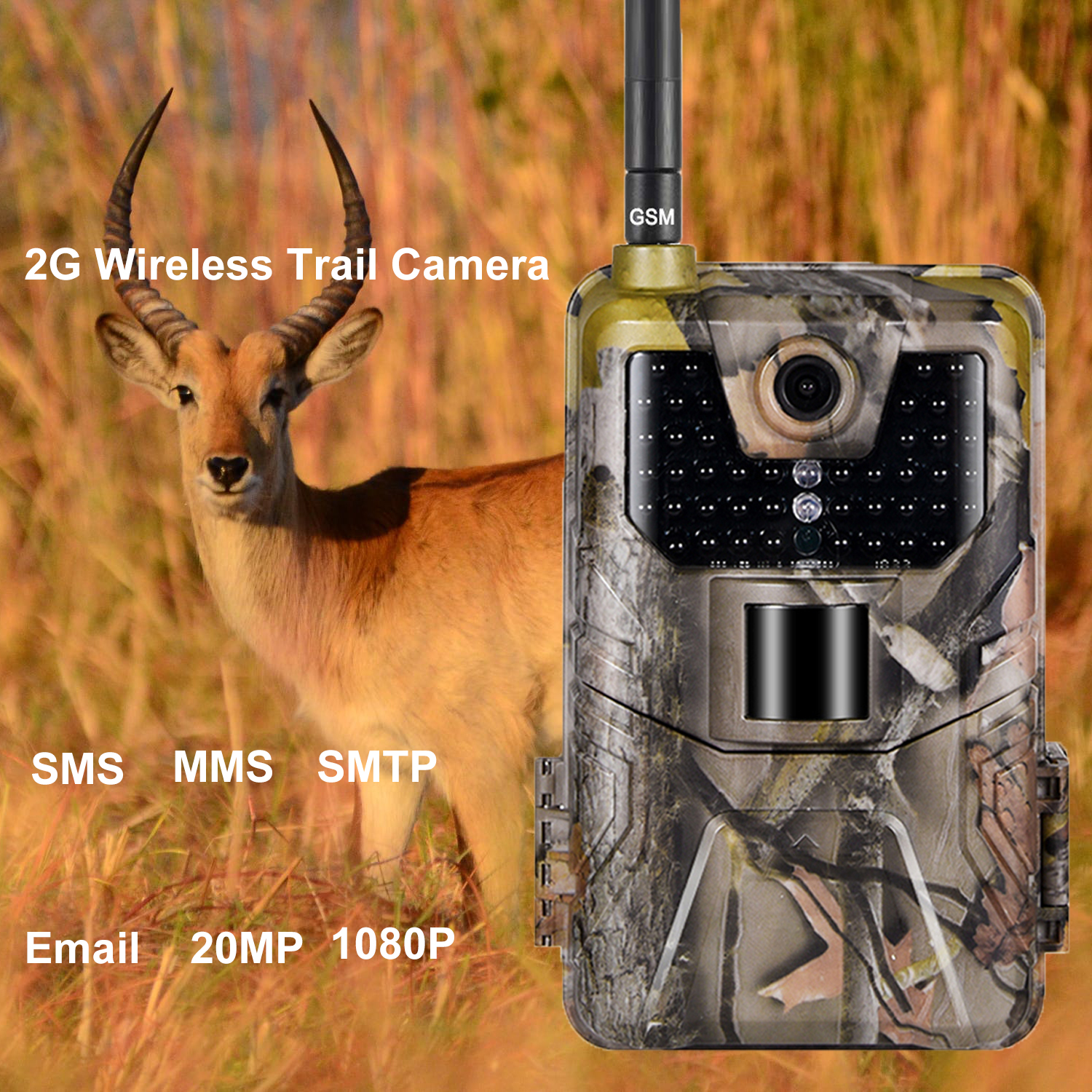 Cámara de rastreo 2G MMS SMTP, cámaras de caza de vida silvestre por correo electrónico, inalámbrica celular, 20MP, 1080P, visión nocturna, trampa para fotos HC900M
