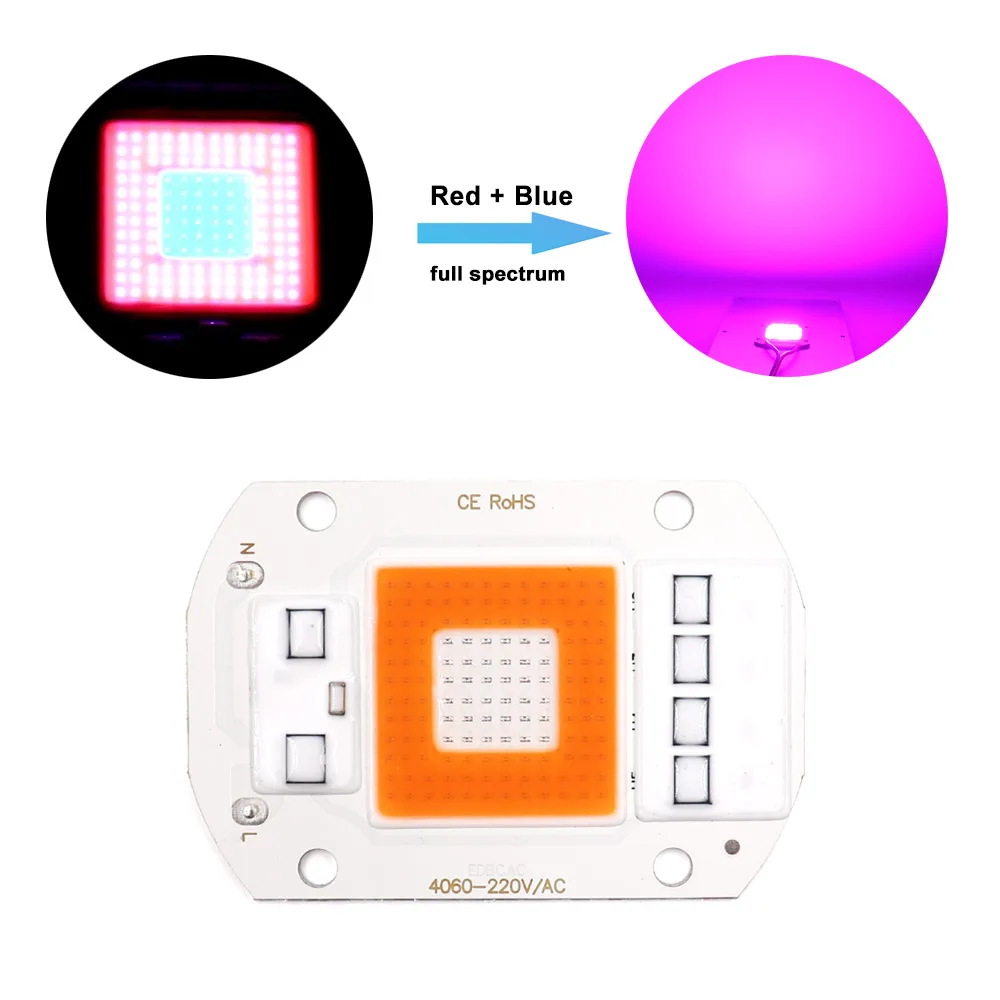 110V 220V COB LED Grow Light Spectrum เต็ม Driverless 20W 30W 50W DOB หลอดไฟ LED สําหรับ VEG Blooming ดอกไม้ปลูก