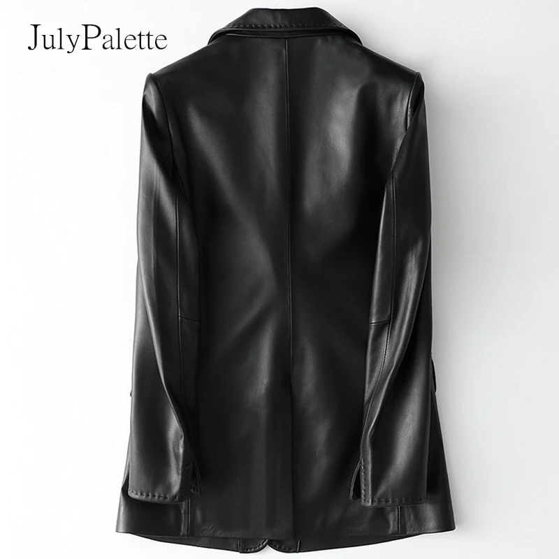 Julypalette Blazer en cuir de mouton véritable pour dames, veste de bureau, col cranté, cuir véritable, mode printemps 2022